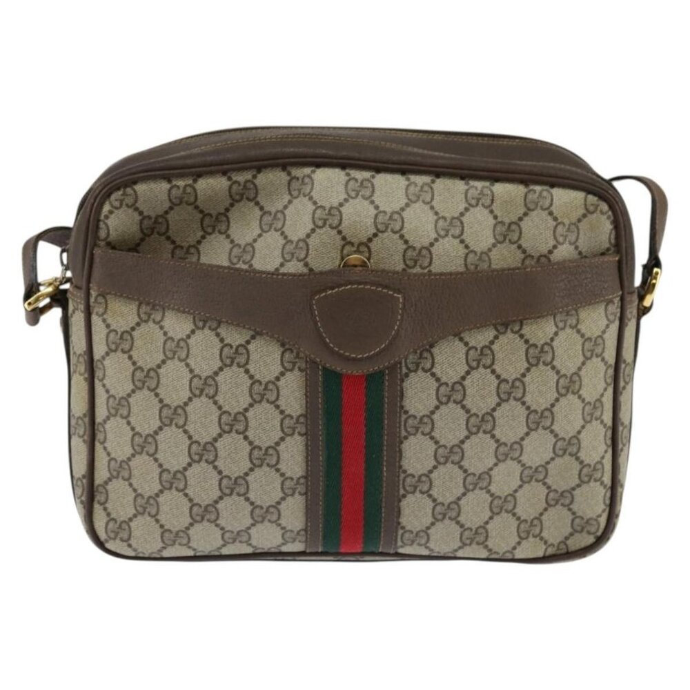 GUCCI GG Supreme Web Sherry Line Shoulder Bag PVC Beige Red Auth - Picture 9 of 15